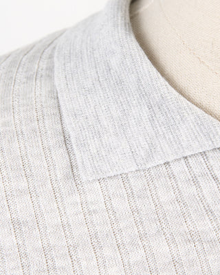 Gran Sasso Cotton  Linen Ribbed Fine Knit Polo Grey 295
