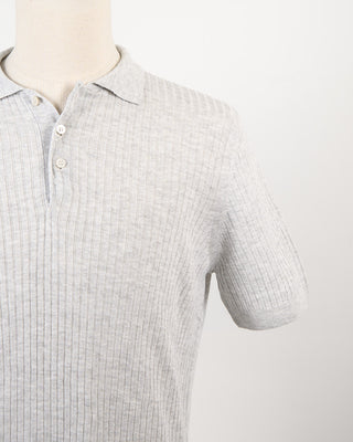 Gran Sasso Cotton  Linen Ribbed Fine Knit Polo Grey 296