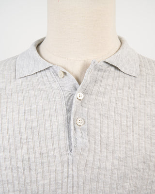 Gran Sasso Cotton  Linen Ribbed Fine Knit Polo Grey 298
