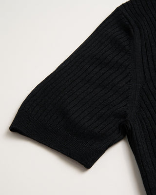 Gran Sasso Cotton  Linen Ribbed Fine Knit Polo Black 3 478