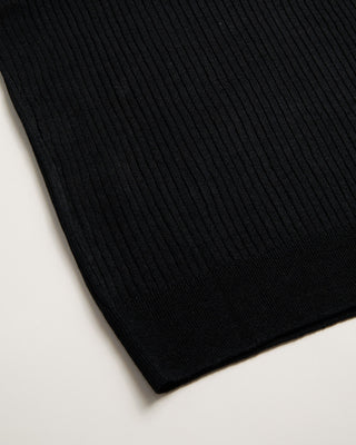 Gran Sasso Cotton  Linen Ribbed Fine Knit Polo Black 4 477