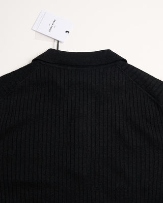Gran Sasso Cotton  Linen Ribbed Fine Knit Polo Black 5 476