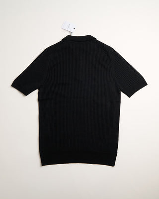 Gran Sasso Cotton  Linen Ribbed Fine Knit Polo Black 7 475