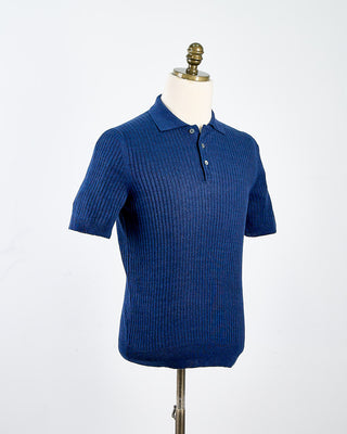 Gran Sasso Cotton  Linen Ribbed Fine Knit Polo Navy 1693