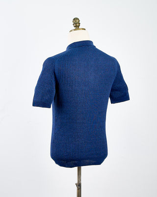 Gran Sasso Cotton  Linen Ribbed Fine Knit Polo Navy 1694
