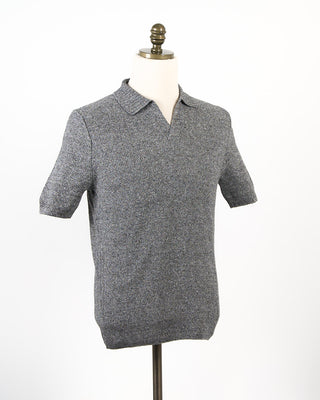 Gran Sasso Linen  Cotton Popcorn Stitch Johnny Collar Polo Salt  Pepper 280
