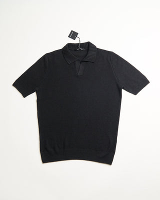 Tagliatore Johnny Collar Linen  Cotton Sweater Polo Black 1 179