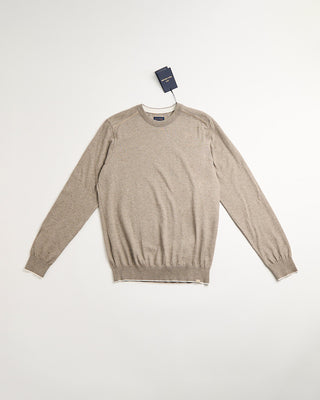 Paul  Shark Leather Trim Cotton  Cashmere Crewneck Taupe 1 237