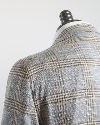 Tagliatore Ice Blue  Taupe Check Stretch Hopsack Soft Jacket Light Blue 112