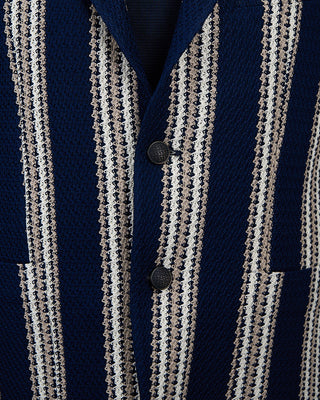 Tagliatore Iconic Bold Stripe Knit Soft Jacket Navy  White 13376546