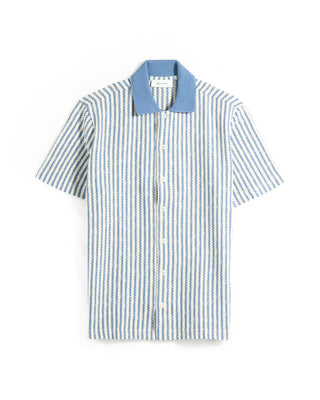 Gran Sasso Ruschel Zig Zag Full Button Short Sleeve Overshirt Blue 2 7197