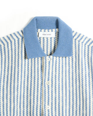 Gran Sasso Ruschel Zig Zag Full Button Short Sleeve Overshirt Blue 4 7198