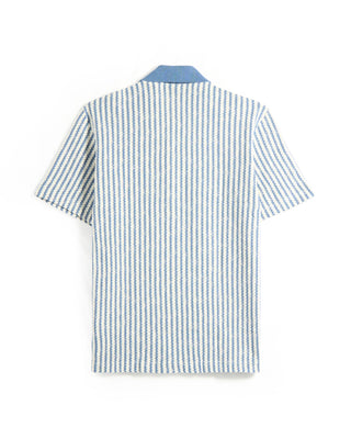 Gran Sasso Ruschel Zig Zag Full Button Short Sleeve Overshirt Blue 8 7200