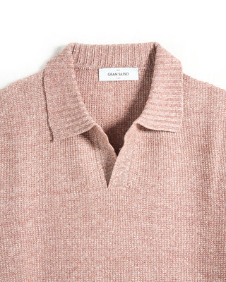 Gran Sasso Waffleknit Cotton  Linen Johnny Collar Polo Salmon 4 7177
