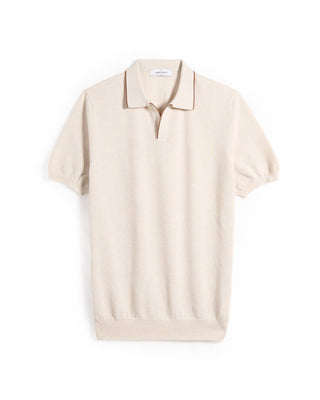 Gran Sasso Tipped Johnny Collar Ultralight Pique Polo Cream 3 8103