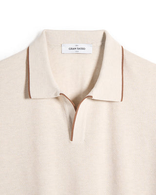 Gran Sasso Tipped Johnny Collar Ultralight Pique Polo Cream 5 8105