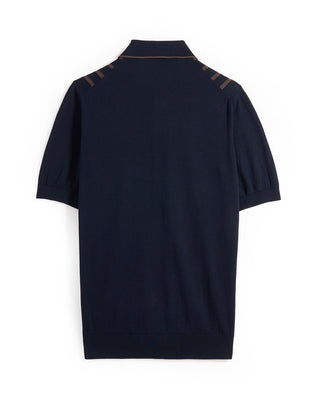 Gran Sasso Retro Stripe Full Button Polo Navy 6 8847