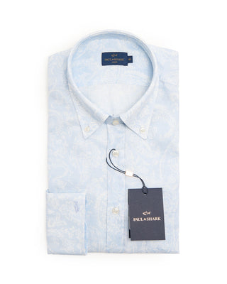 Paul  Shark Shark Paisley Linen Printed Button Down Shirt Light Blue 8460
