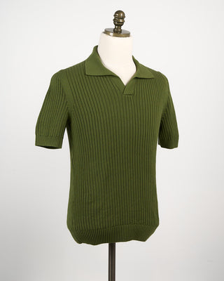 Gran Sasso Pearl Stitch Ribbed Johnny Collar Polo Green 165