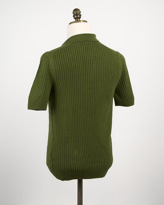Gran Sasso Pearl Stitch Ribbed Johnny Collar Polo Green 166