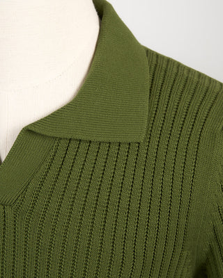 Gran Sasso Pearl Stitch Ribbed Johnny Collar Polo Green 167