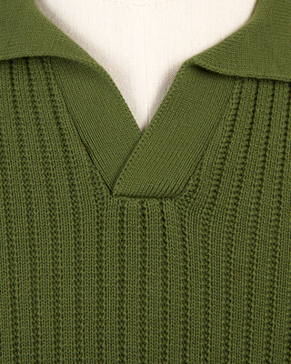 Gran Sasso Pearl Stitch Ribbed Johnny Collar Polo Green 170
