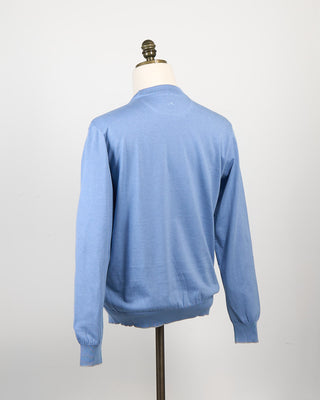 Paul  Shark Leather Trim Cotton  Cashmere Crewneck Light Blue 172