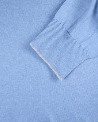 Paul  Shark Leather Trim Cotton  Cashmere Crewneck Light Blue 174