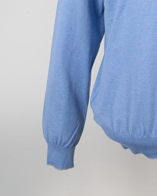Paul  Shark Leather Trim Cotton  Cashmere Crewneck Light Blue 176