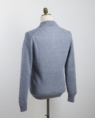 Gran Sasso Linen  Cotton Long Sleeve Ribbed Johnny Collar Polo Blue 1864