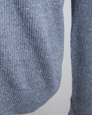 Gran Sasso Linen  Cotton Long Sleeve Ribbed Johnny Collar Polo Blue 1868