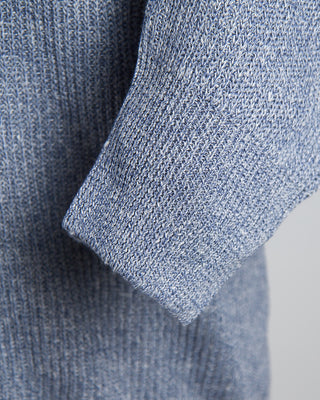 Gran Sasso Linen  Cotton Long Sleeve Ribbed Johnny Collar Polo Blue 1869