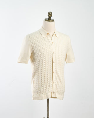 Gran Sasso Cableknit Full Botton Polo Cream 1724