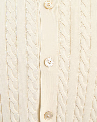 Gran Sasso Cableknit Full Botton Polo Cream 1729