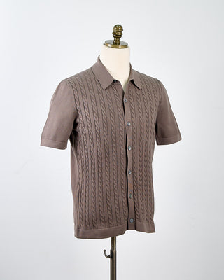 Gran Sasso Cableknit Full Botton Polo Taupe 1709
