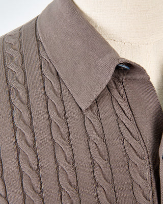 Gran Sasso Cableknit Full Botton Polo Taupe 1714