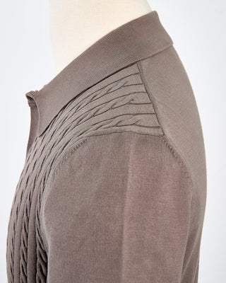 Gran Sasso Cableknit Full Botton Polo Taupe 1715