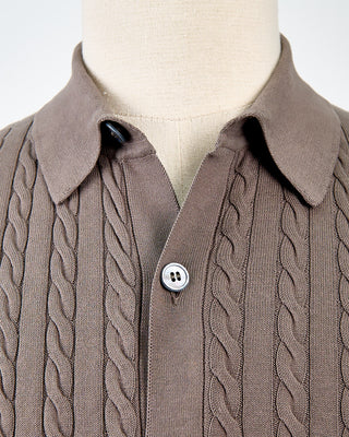 Gran Sasso Cableknit Full Botton Polo Taupe 1716