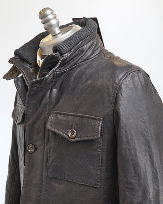 Gimos Brown Ribbed Collar Leather Field Jacket Brown  3