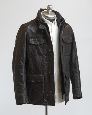 Gimos Brown Ribbed Collar Leather Field Jacket Brown  9