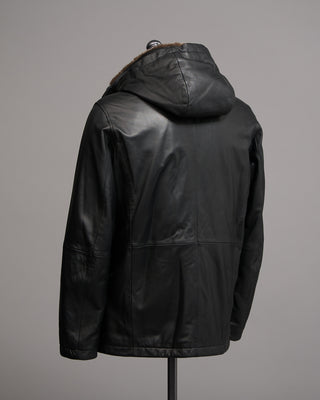 Gimos Pebbled Lamb Nappa Leather Hooded Jacket Black 11 5121