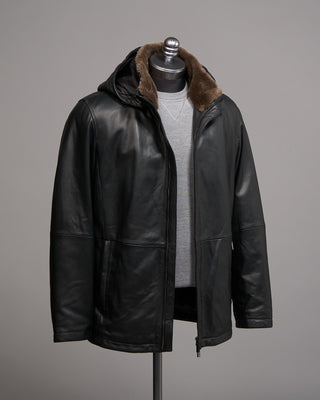 Gimos Pebbled Lamb Nappa Leather Hooded Jacket Black 2 5116