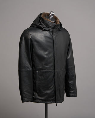 Gimos Pebbled Lamb Nappa Leather Hooded Jacket Black 4 5117