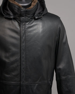 Gimos Pebbled Lamb Nappa Leather Hooded Jacket Black 5 5120