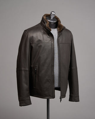 Gimos Pebbled Lamb Nappa Leather Bomber Jacket Brown 2 5143