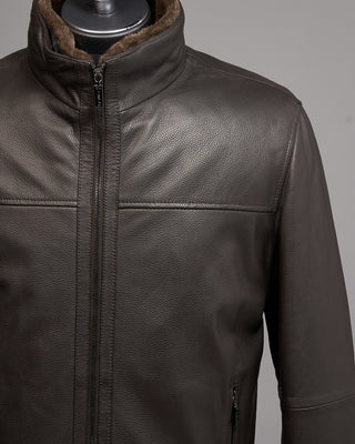 Gimos Pebbled Lamb Nappa Leather Bomber Jacket Brown 4 5144