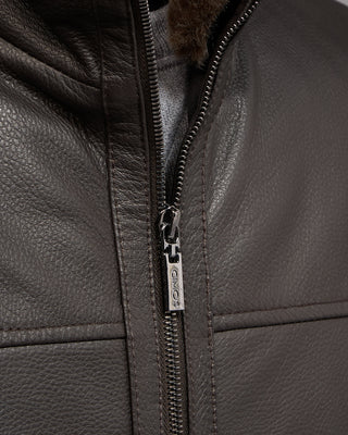 Gimos Pebbled Lamb Nappa Leather Bomber Jacket Brown 5 5145