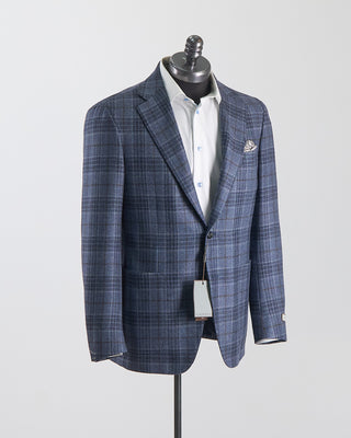 Canali Wool  Silk Elegant Plaid Soft Constructed Kei Jacket Blue 2551