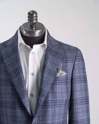 Canali Wool  Silk Elegant Plaid Soft Constructed Kei Jacket Blue 2553