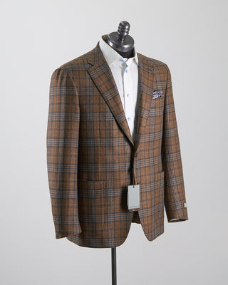 Canali Wool  Silk Elegant Plaid Soft Constructed Kei Jacket Camel 1328